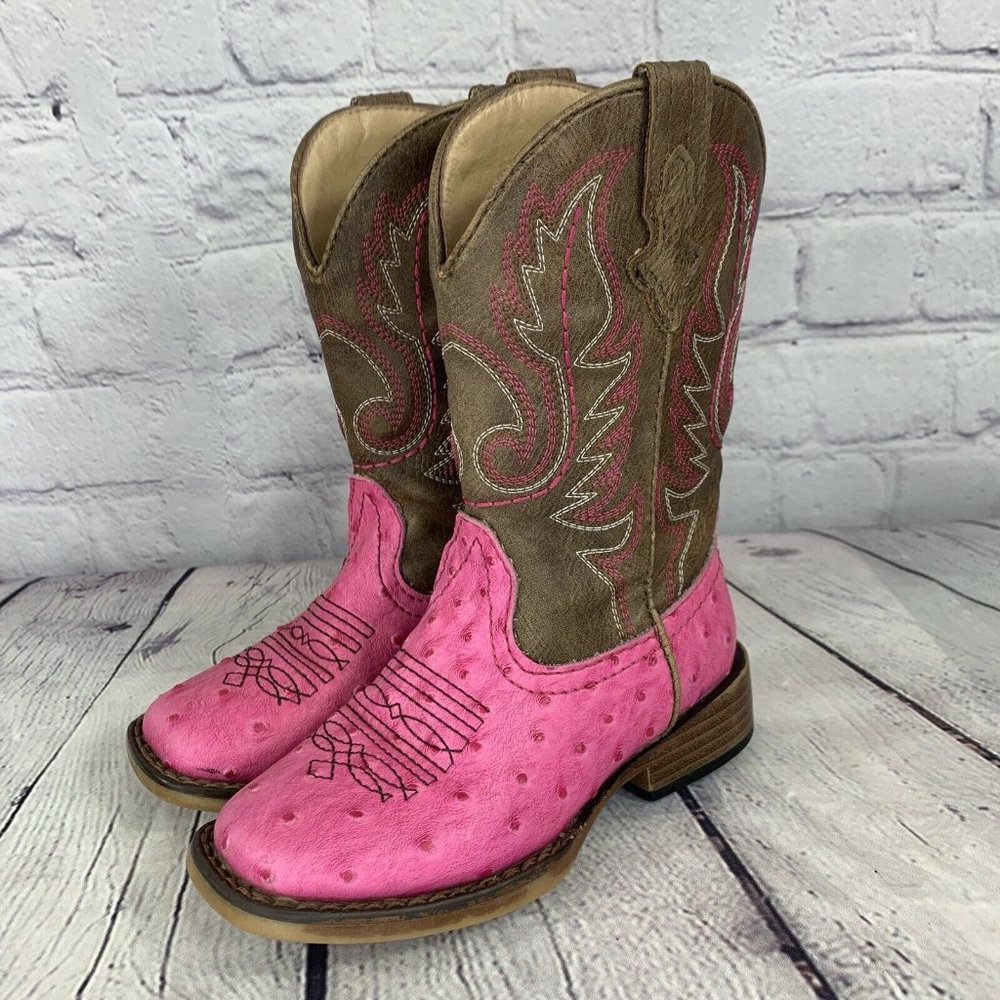 Roper Cowboy Boots Western Little Kids Girls Brown/Pink Size 9 Leather